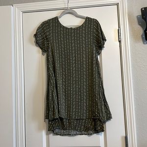 Dark green heather, mini dress. With white pattern going vertically down!